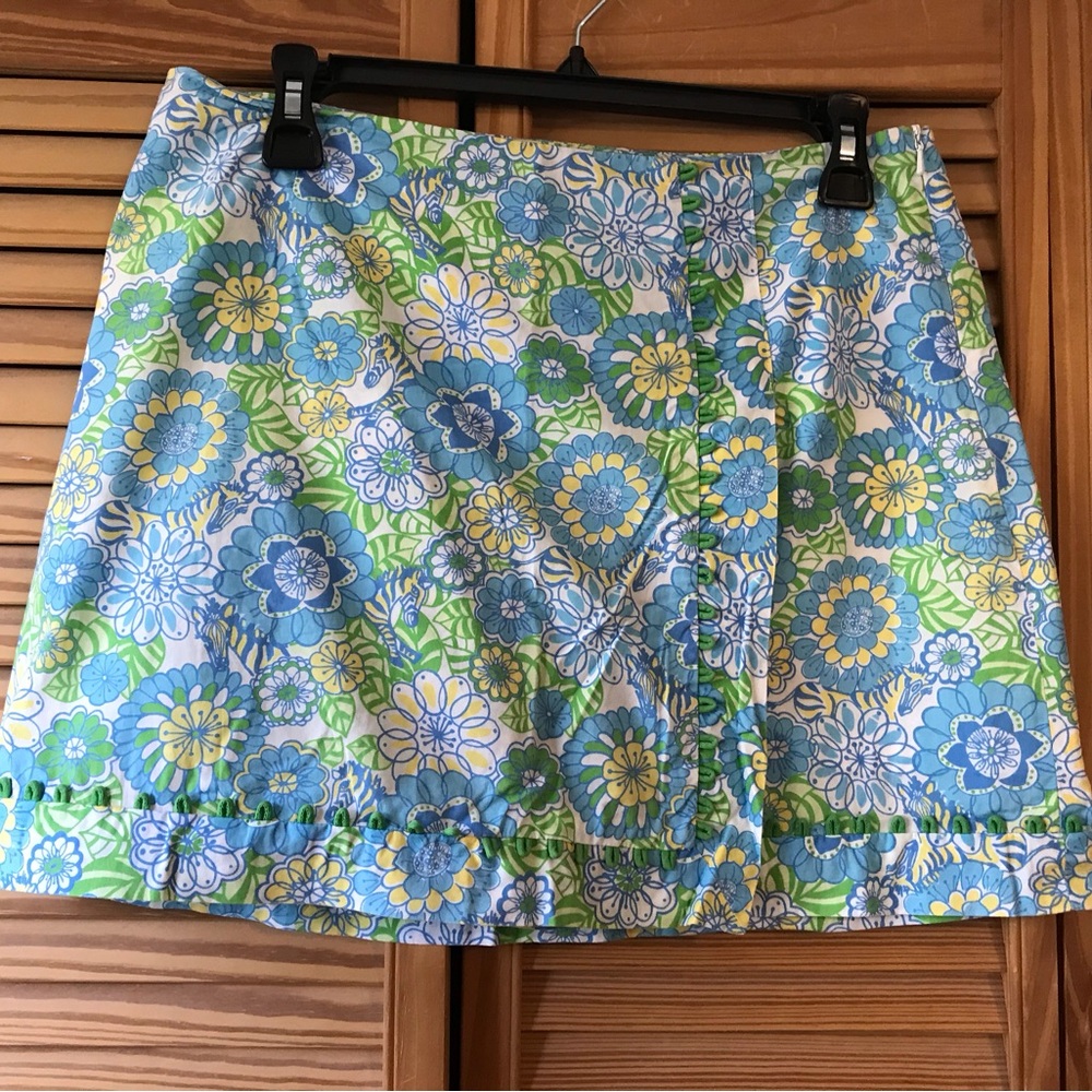 Lilly Pulitzer Blue and Green Floral Mini Skirt EUC